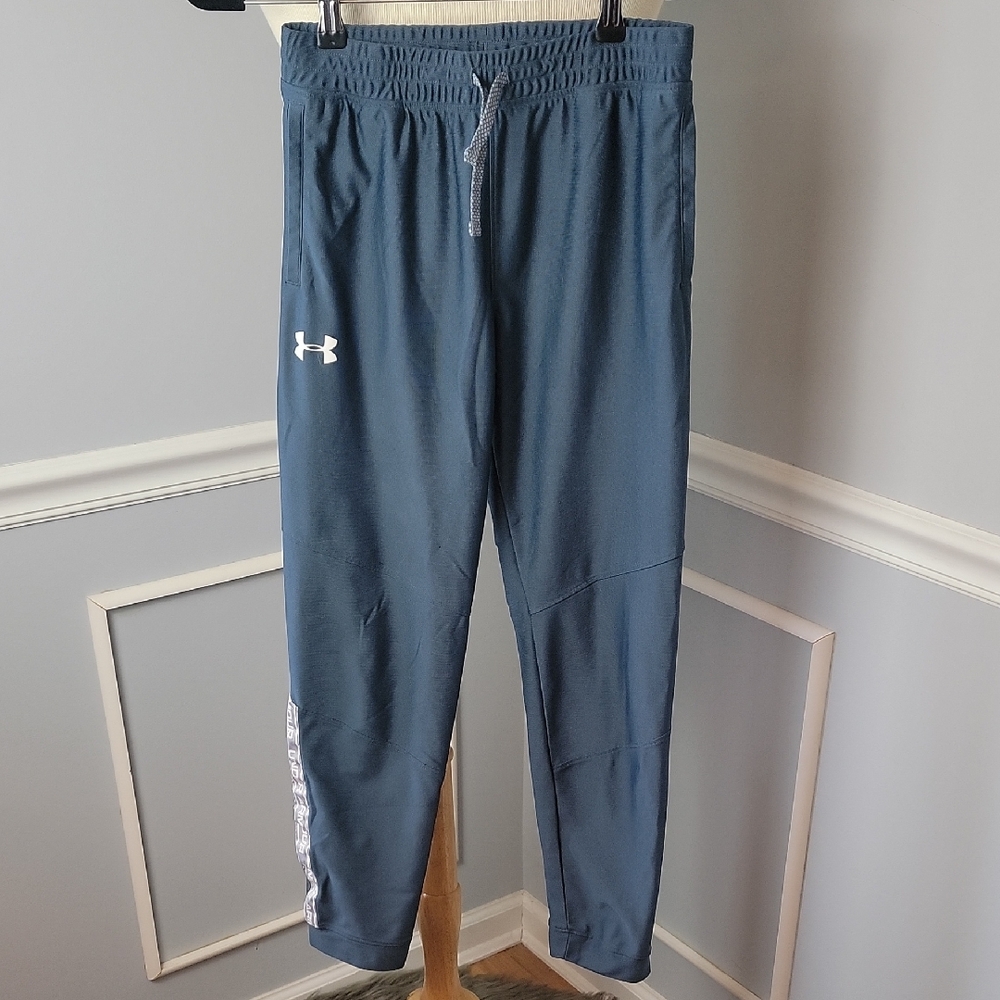 UNDER ARMOUR Blue Gray Fitted HeatGear Elastic Waist Athleisure Jogger Pants YLG